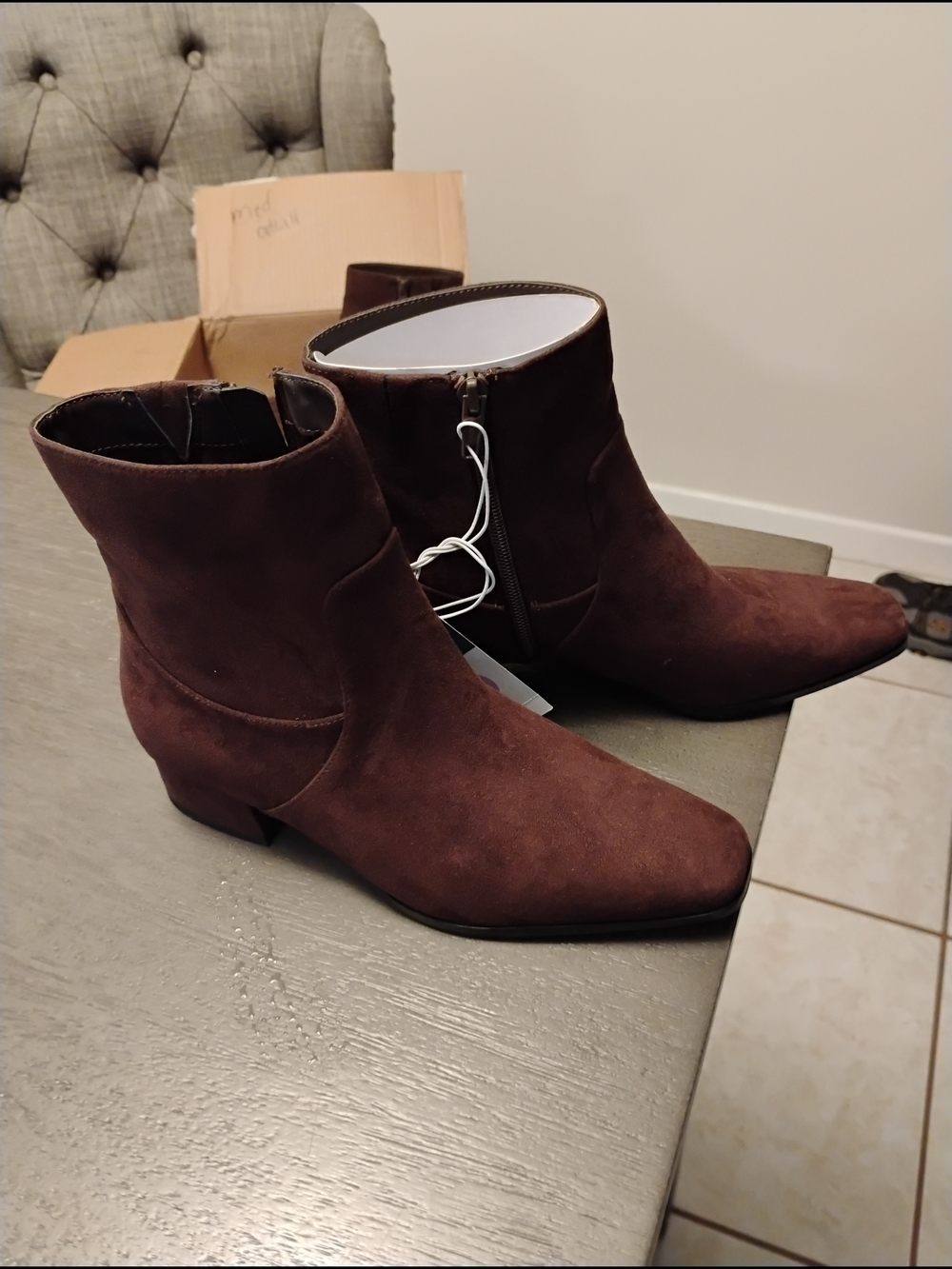 Universal Thread Dark Brown Suede Ankle Booties with Side Zip